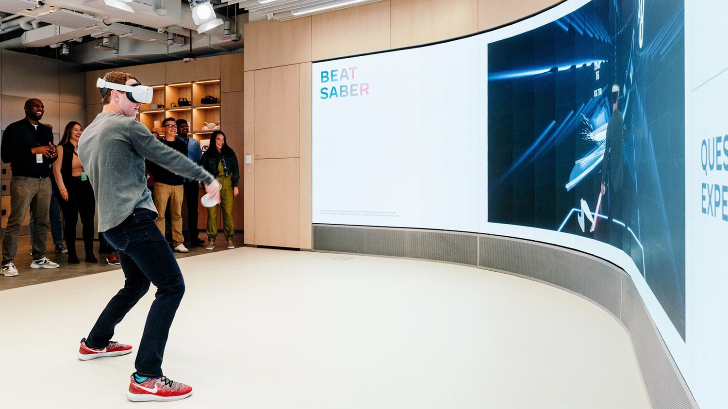 Mark Zuckerberg using the Meta Quest 2 “mixed-reality” experience